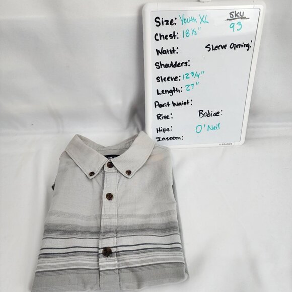 ONeill Mens XL Standard Fit Light Grey Striped Short Sleeve Button-Up Shirt - Picture 12 of 13